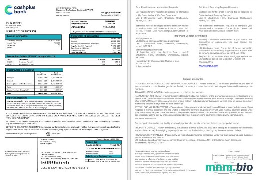 Zjednoczone Królestwo Cashplus Bank wyciąg z kredytu hipotecznego w formatach Word i PDF